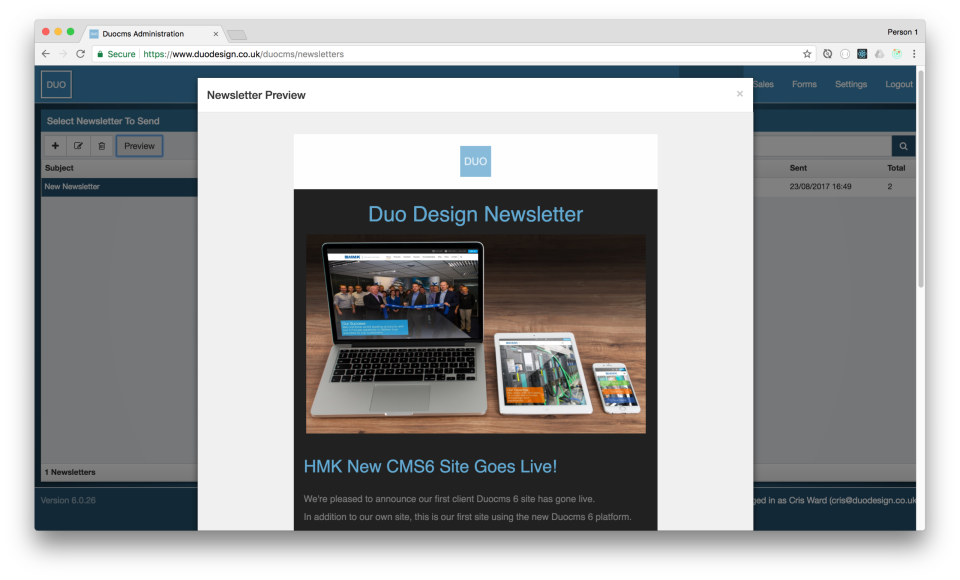 newsletter preview panel